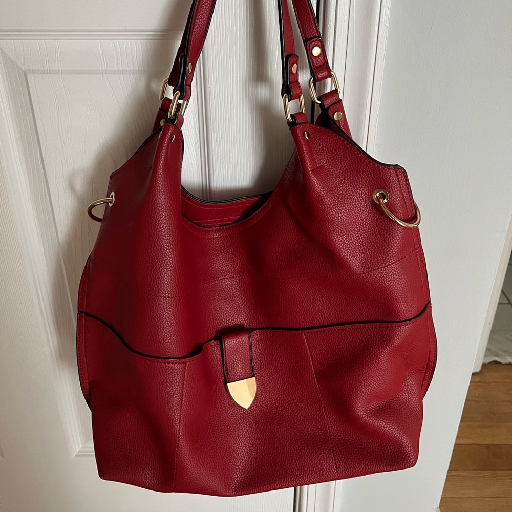 Red leather shoulder bag